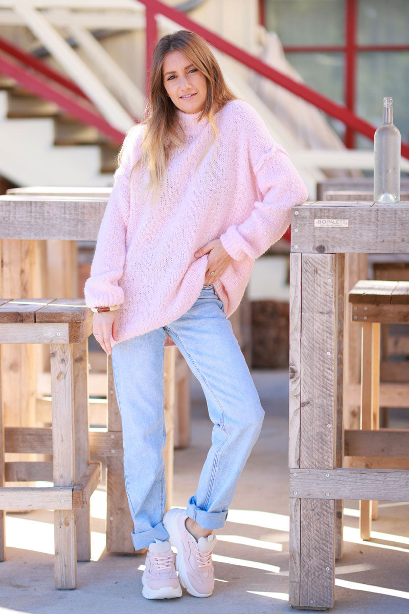 Extra light pink Shearling Knit Turtleneck Sweater