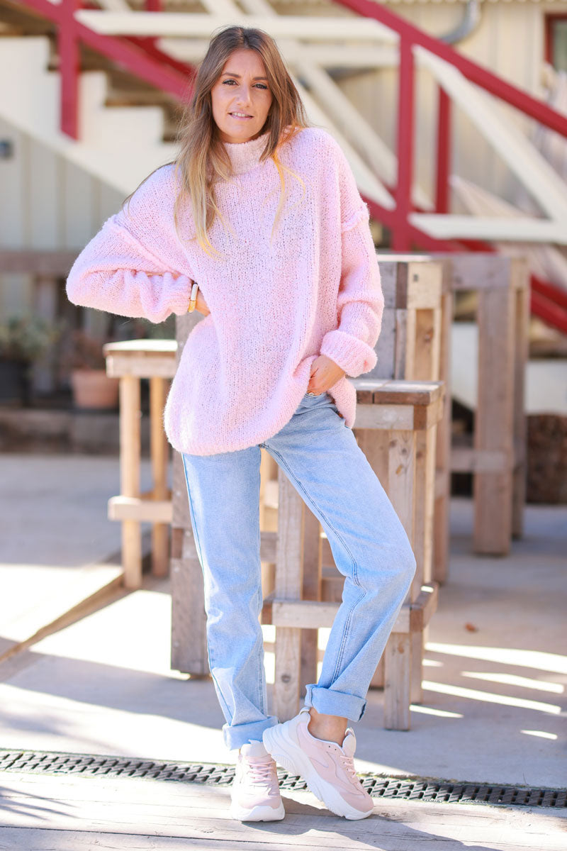 Extra light pink Shearling Knit Turtleneck Sweater