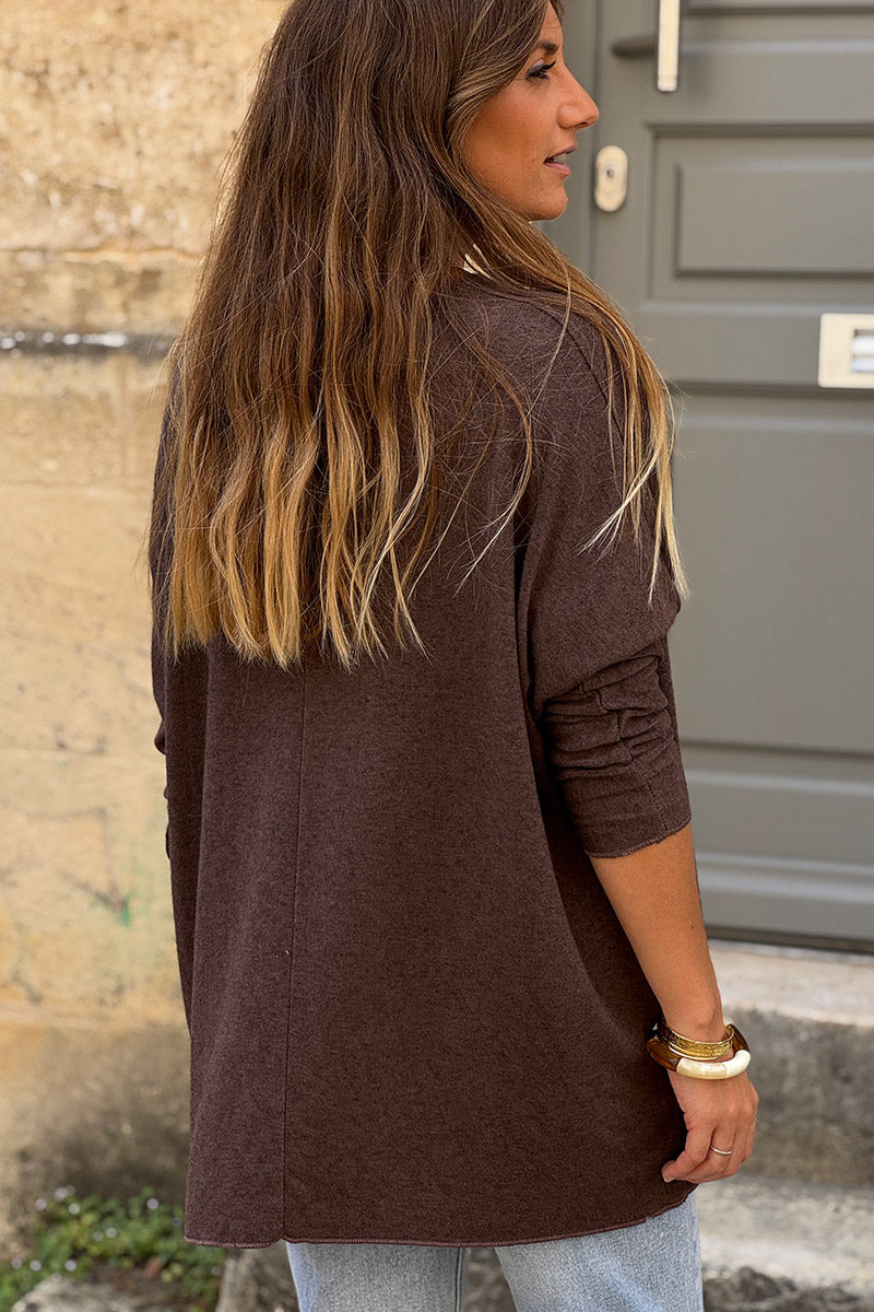 Heather Brown v-neck sequin fishbone sweater