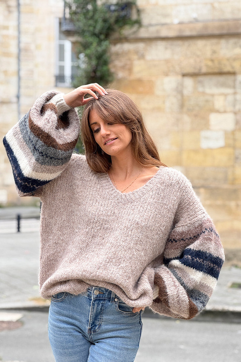 Light brown Stripe Sleeve Sweater
