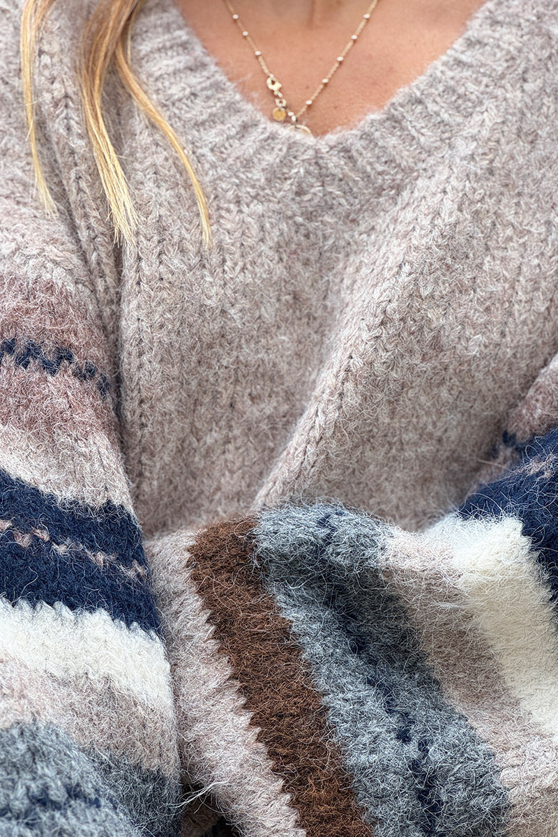 Light brown Stripe Sleeve Sweater