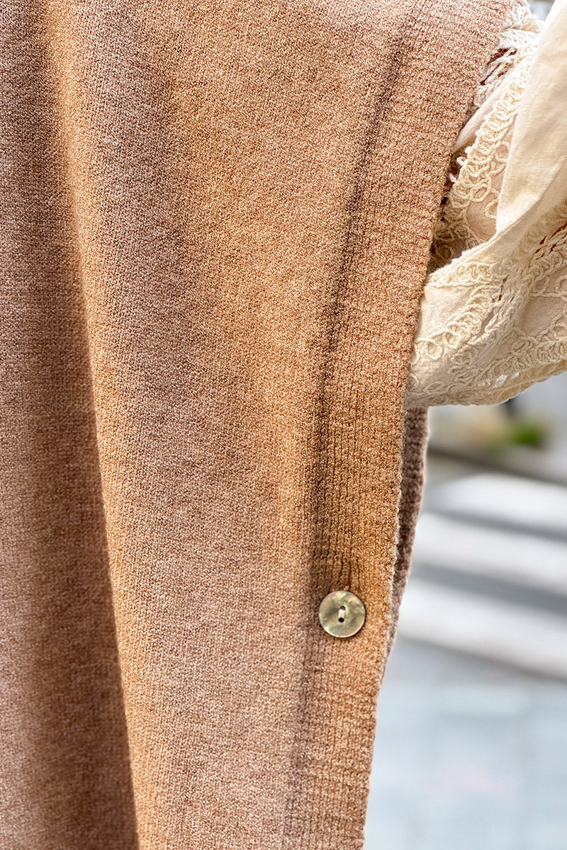 Beige Slouchy Knit Poncho Vest