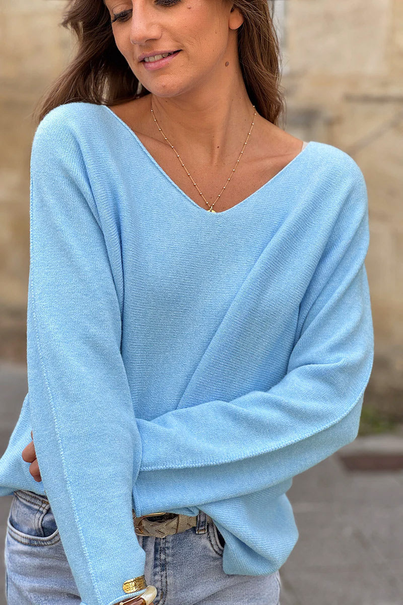 Light blue ultra-soft, Viscose Blend V-Neck Sweater