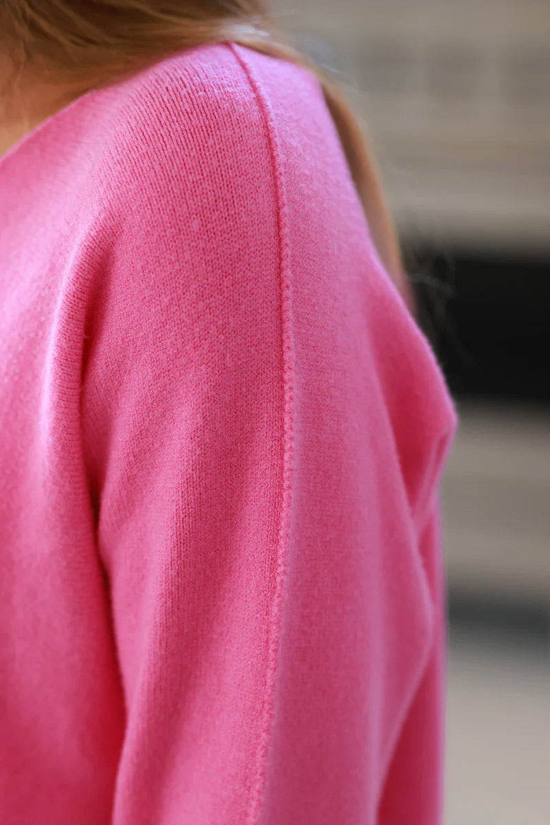 Pull moelleux tout doux rose col v