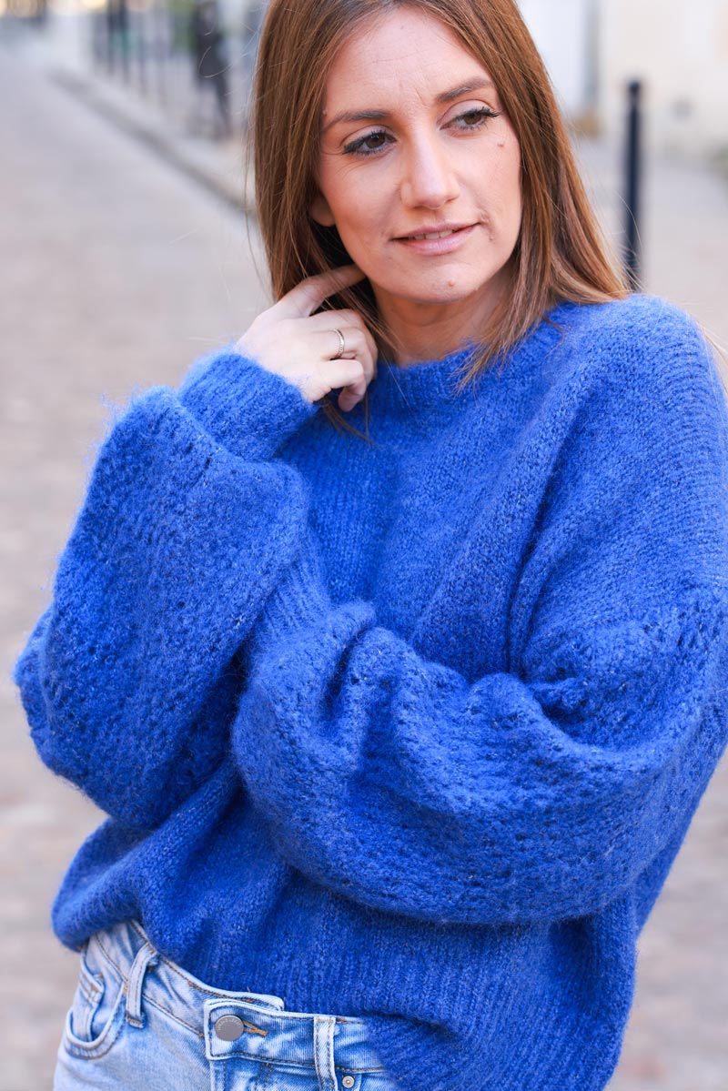 Blue Chenille Knit Sweater