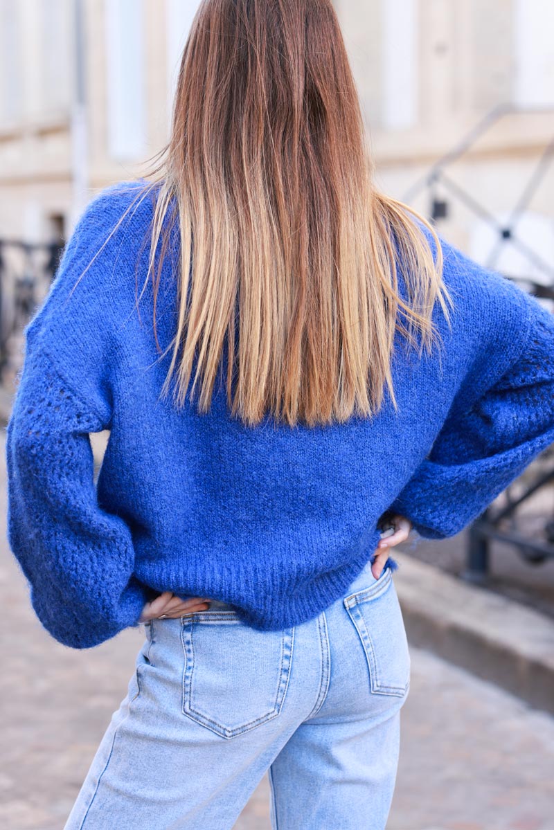 Blue Chenille Knit Sweater