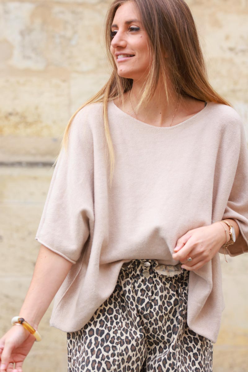 Beige Knit Batwing Blouse