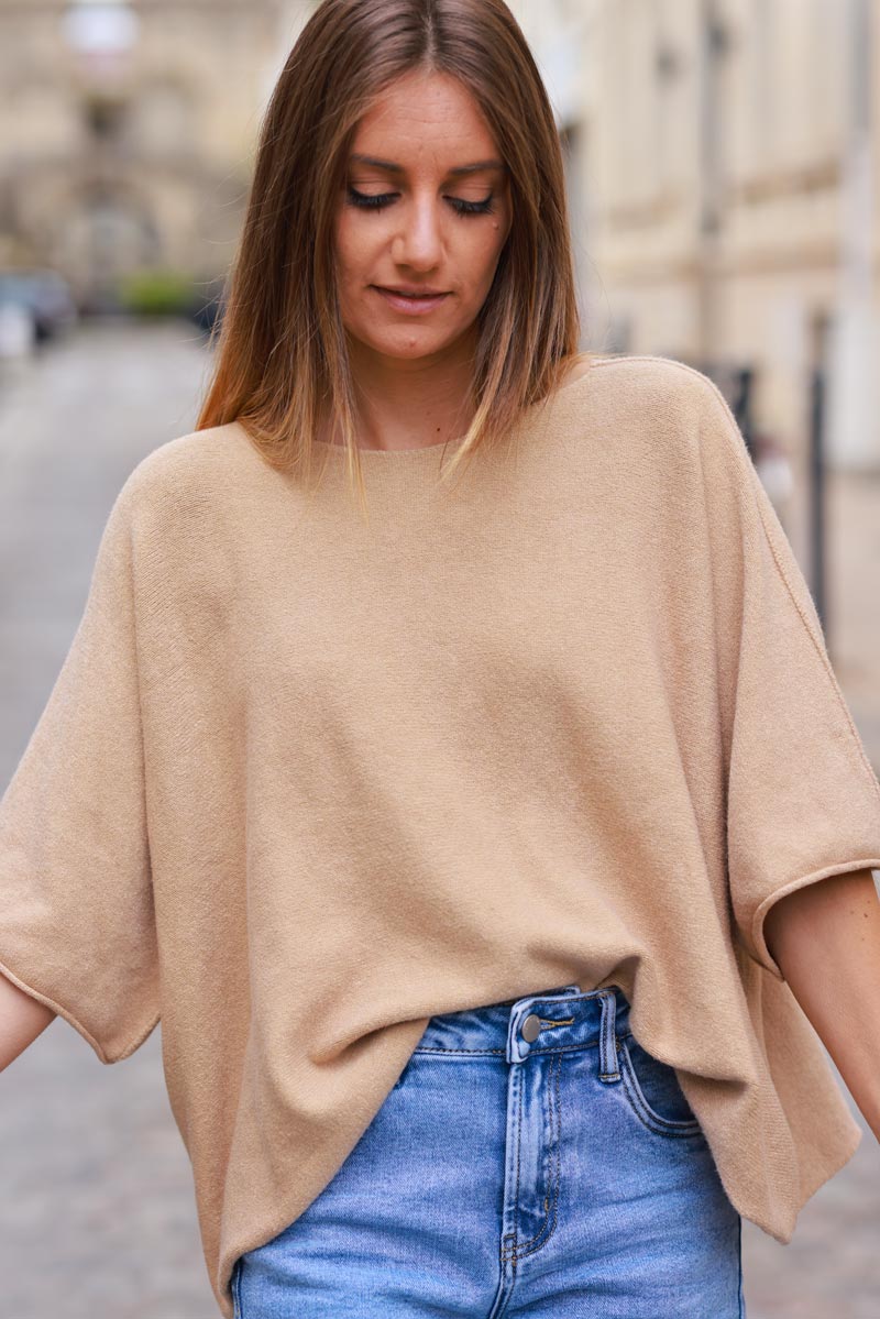 Light Camel Knit Batwing Blouse