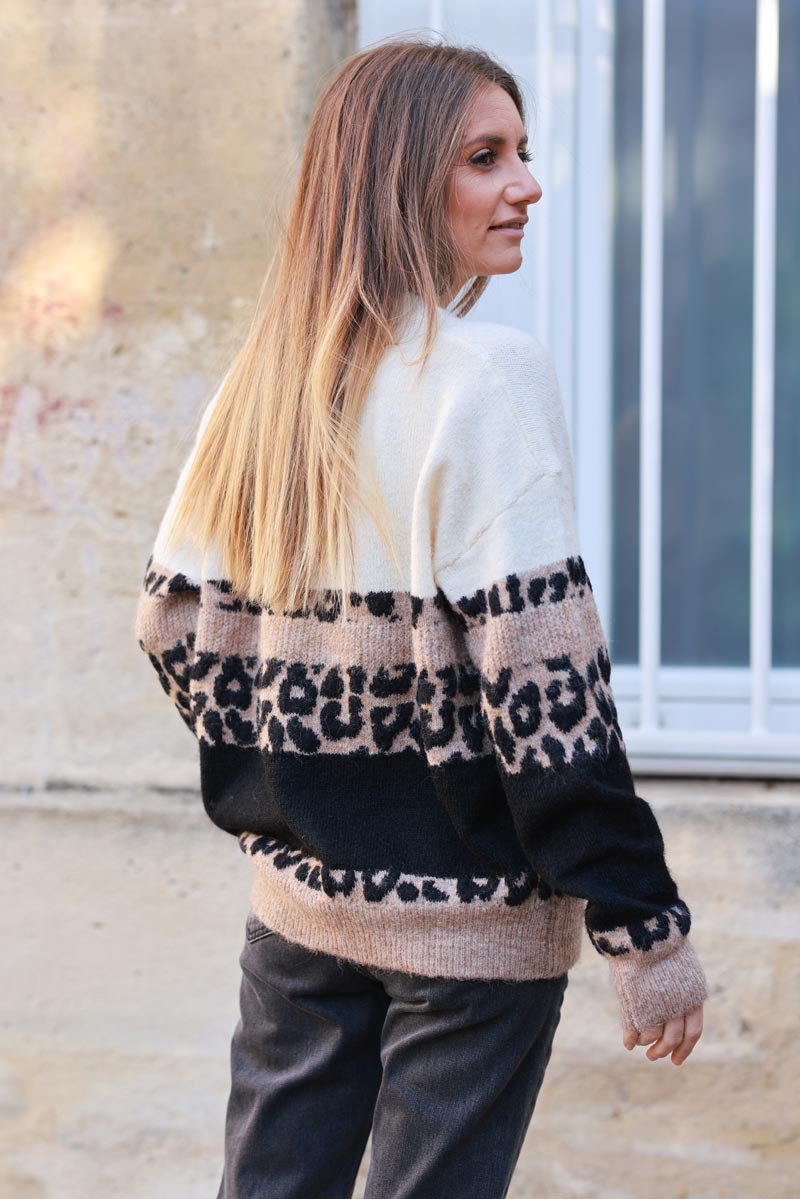 Cream Leopard Stripe Knit Jumper