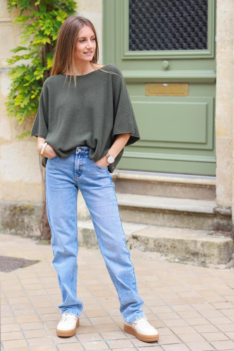 Khaki Knit Batwing Blouse