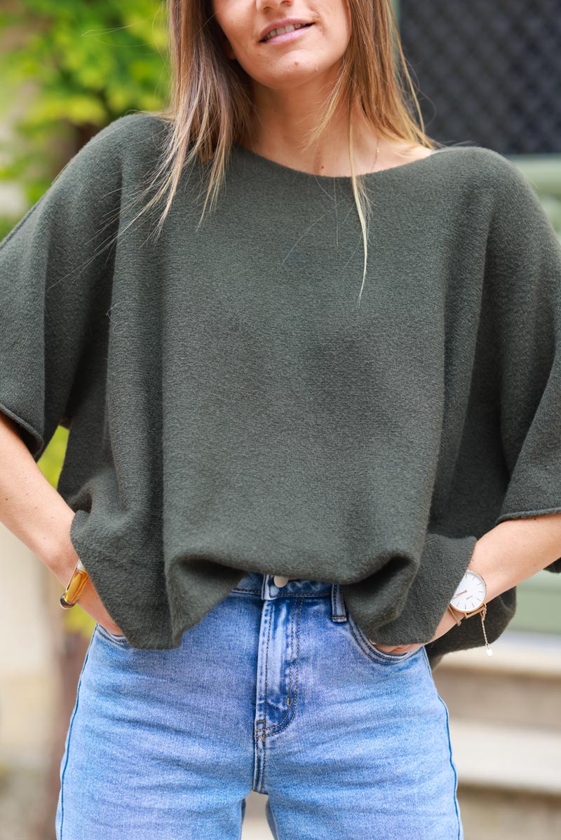 Khaki Knit Batwing Blouse