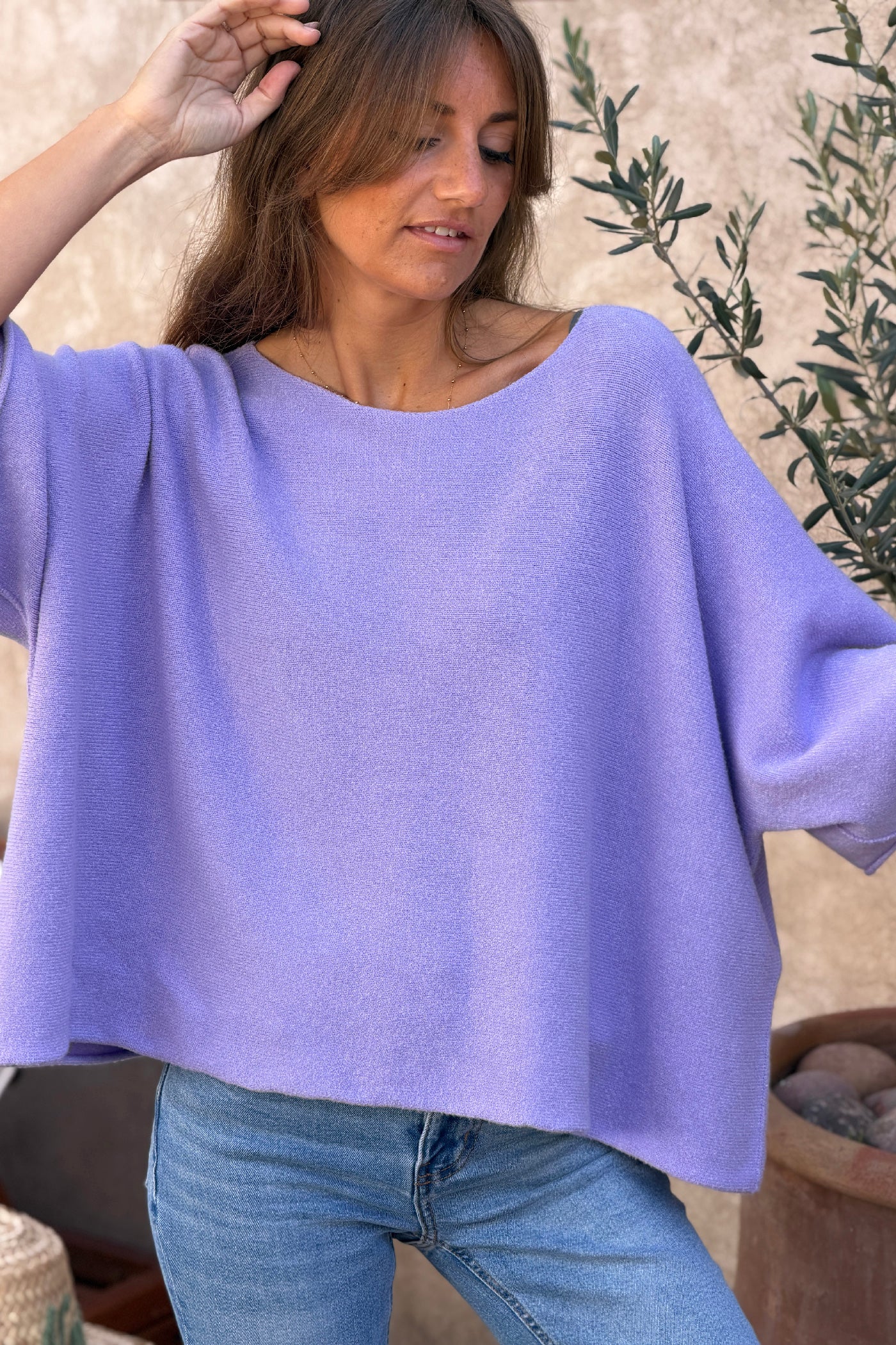 Lilac Knit Batwing Blouse