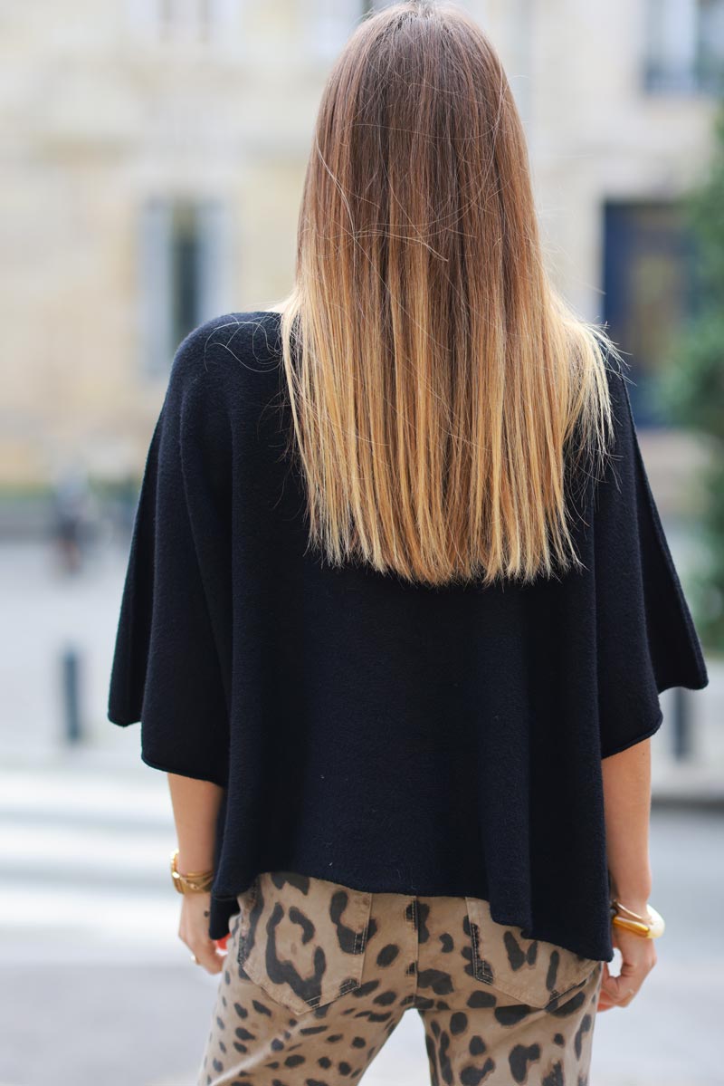 Black Knit Batwing Blouse