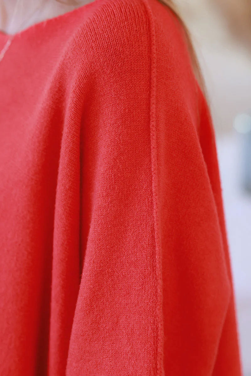 Red Knit Batwing Blouse