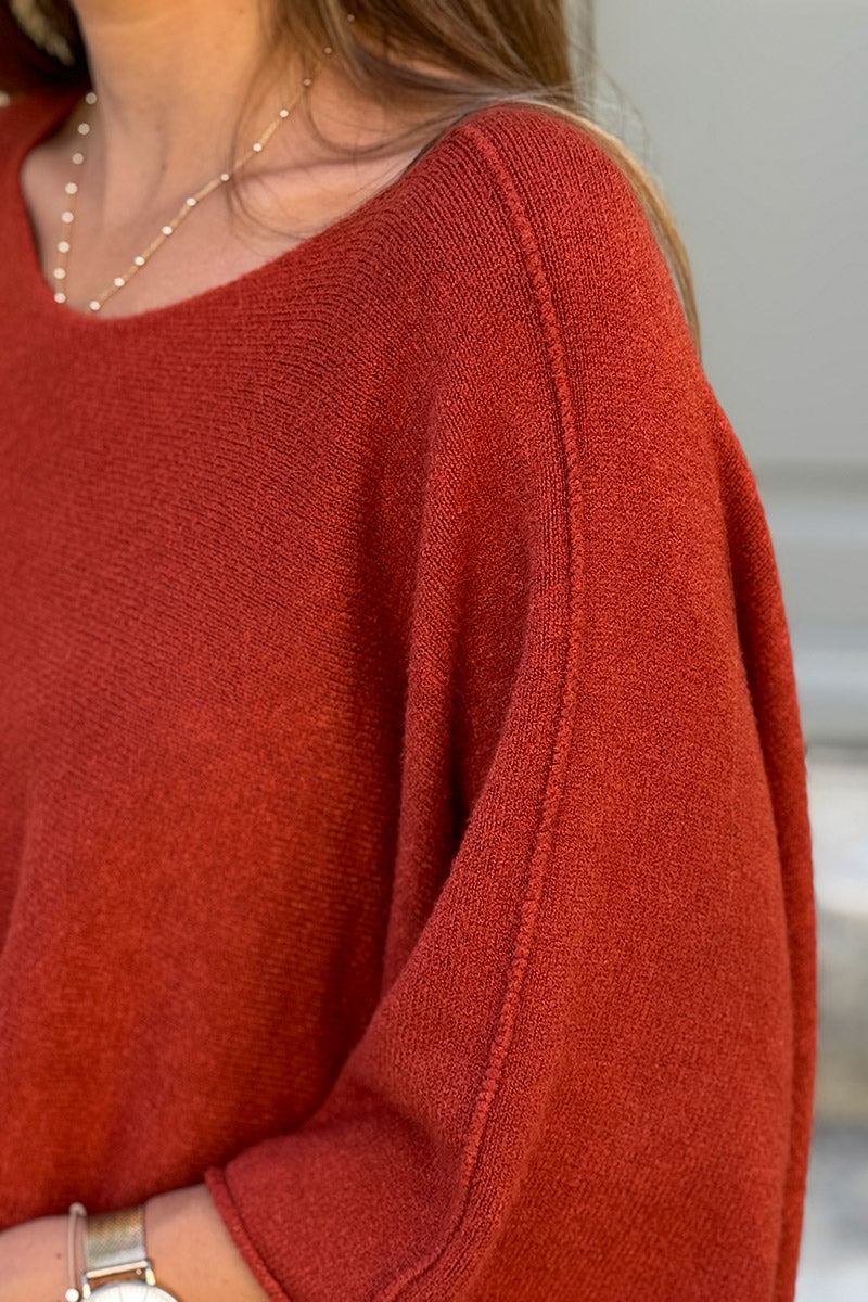Rust Knit Batwing Blouse