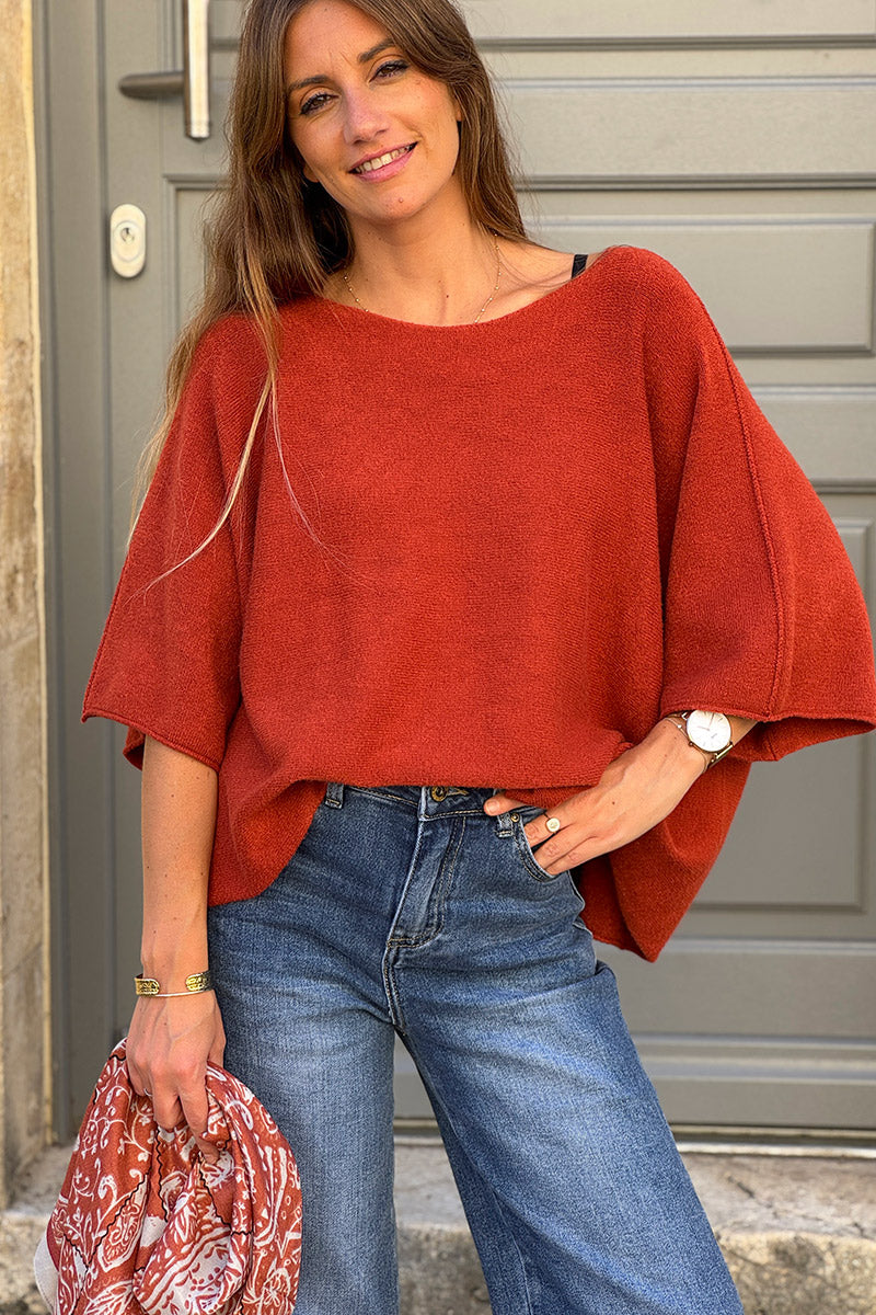 Rust Knit Batwing Blouse