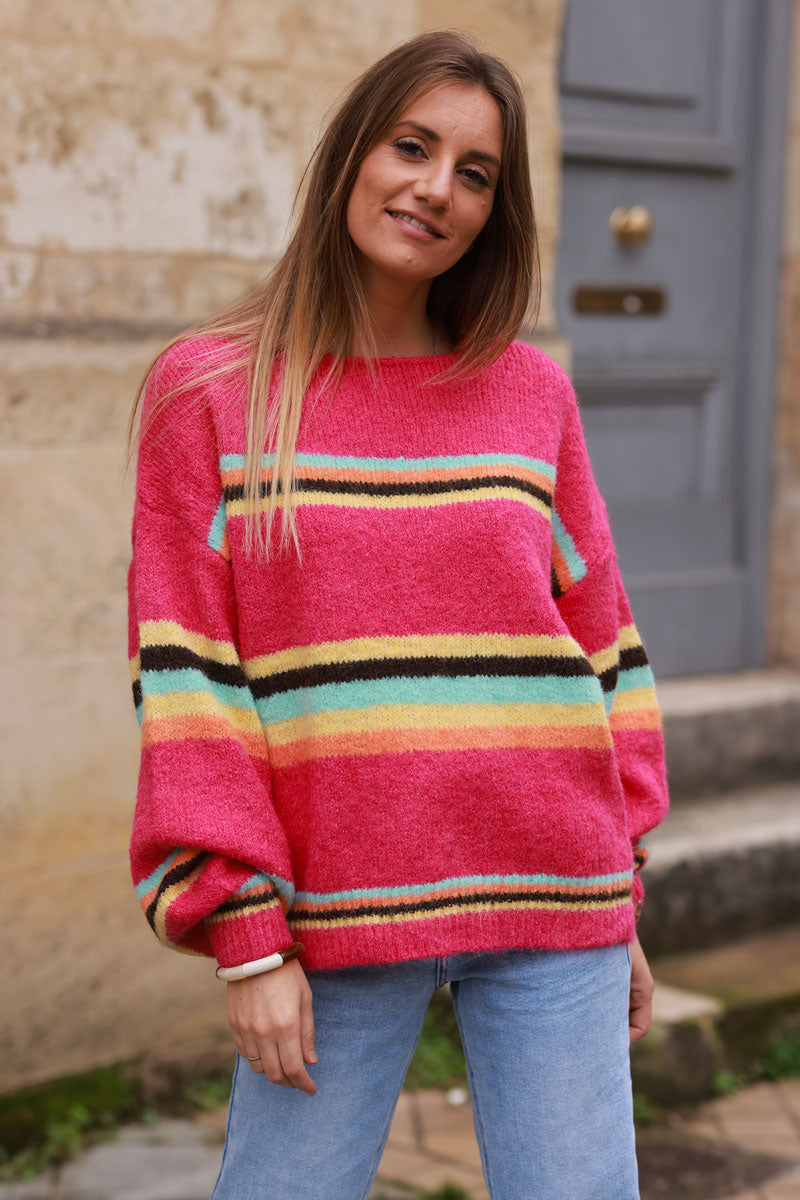 Fushia pink Multi-Stripe Knit Sweater 