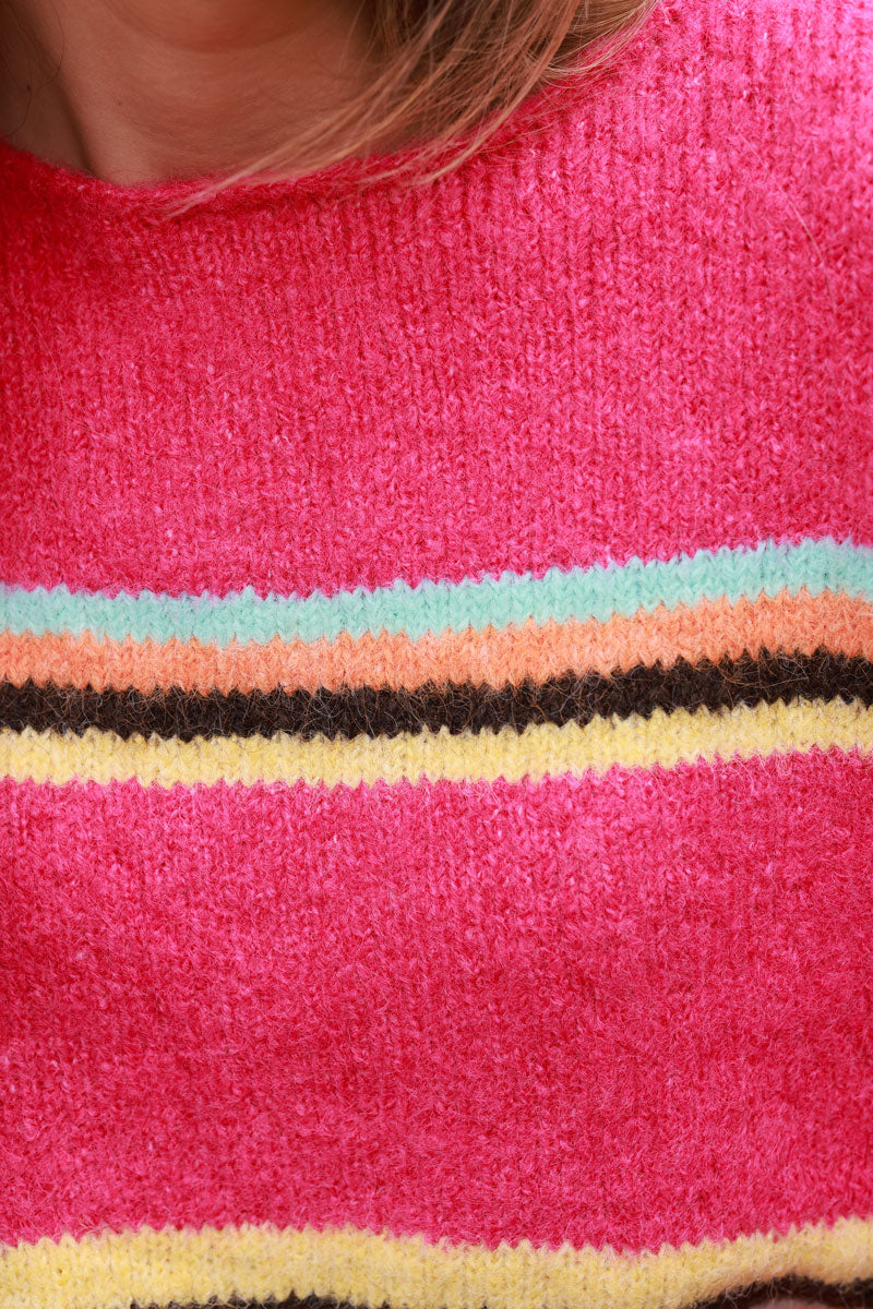 Fushia pink Multi-Stripe Knit Sweater 