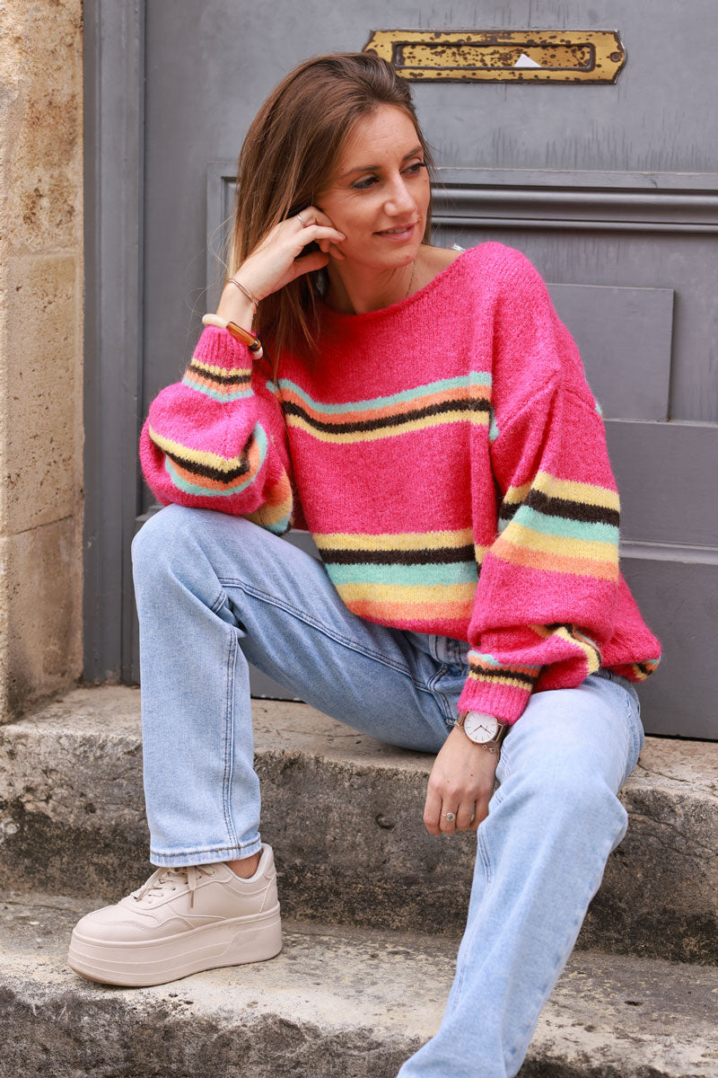 Fushia pink Multi-Stripe Knit Sweater 