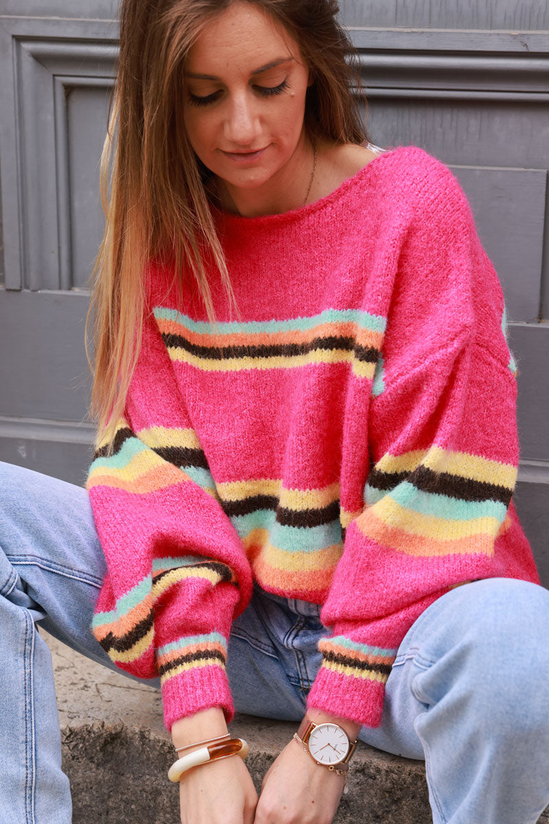 Fushia pink Multi-Stripe Knit Sweater 