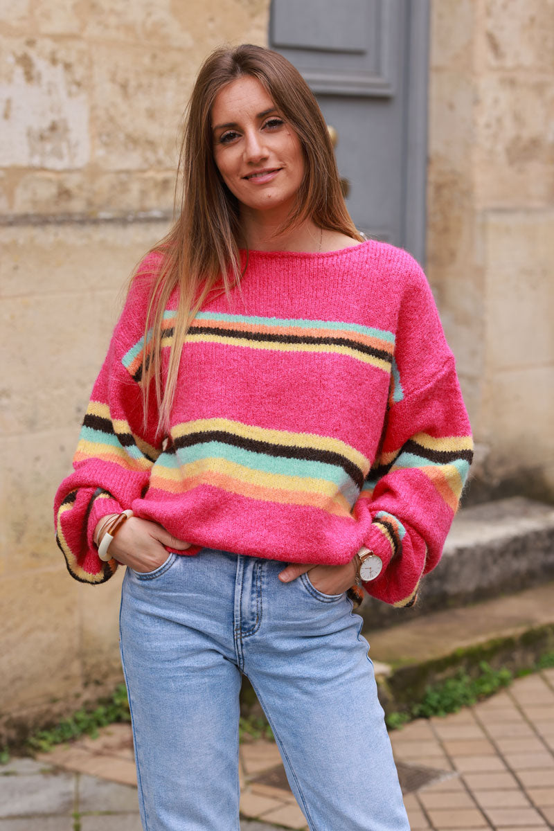 Fushia pink Multi-Stripe Knit Sweater 