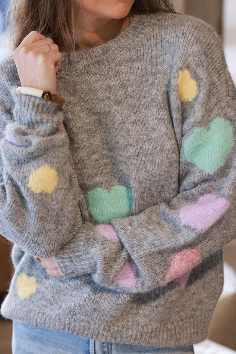 Heather Gray Valentine Hearts Wool Blend Sweater