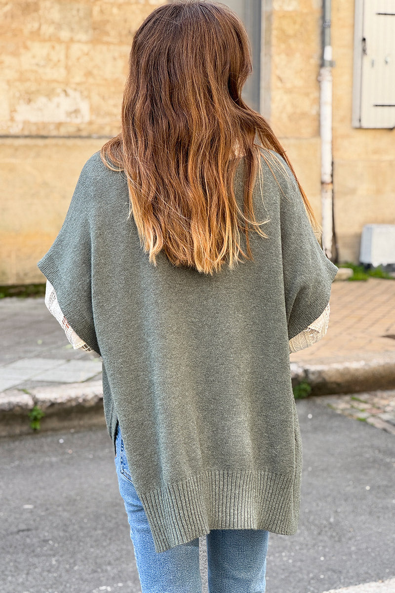 Olive Slouchy Knit Poncho Vest