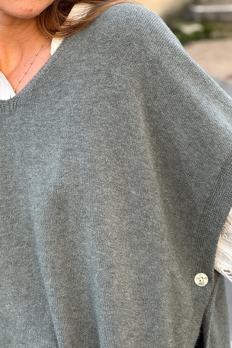 Olive Slouchy Knit Poncho Vest