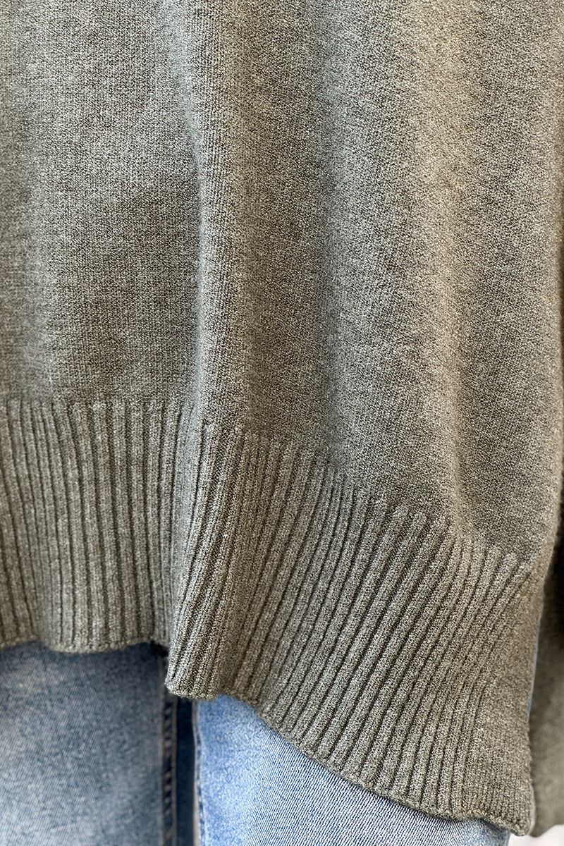 Olive Slouchy Knit Poncho Vest