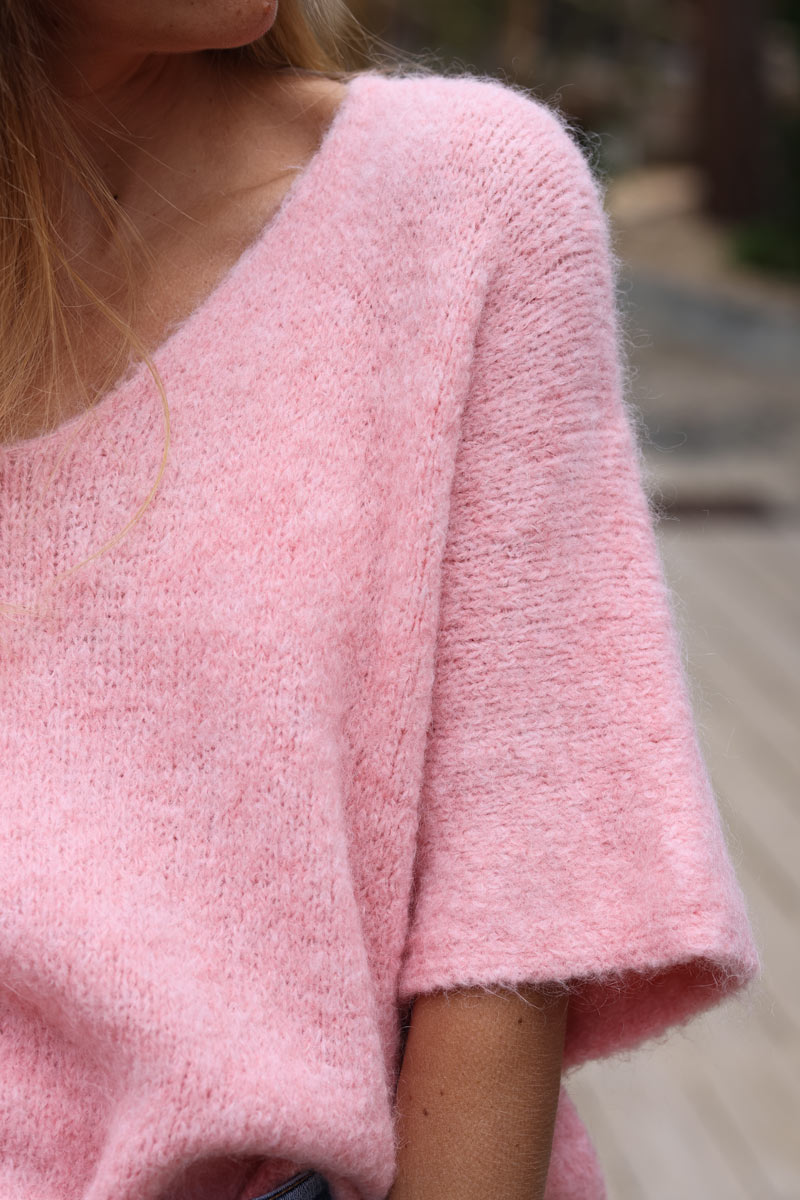 Pink super soft mohair blend sweater 3/4 length sleeve