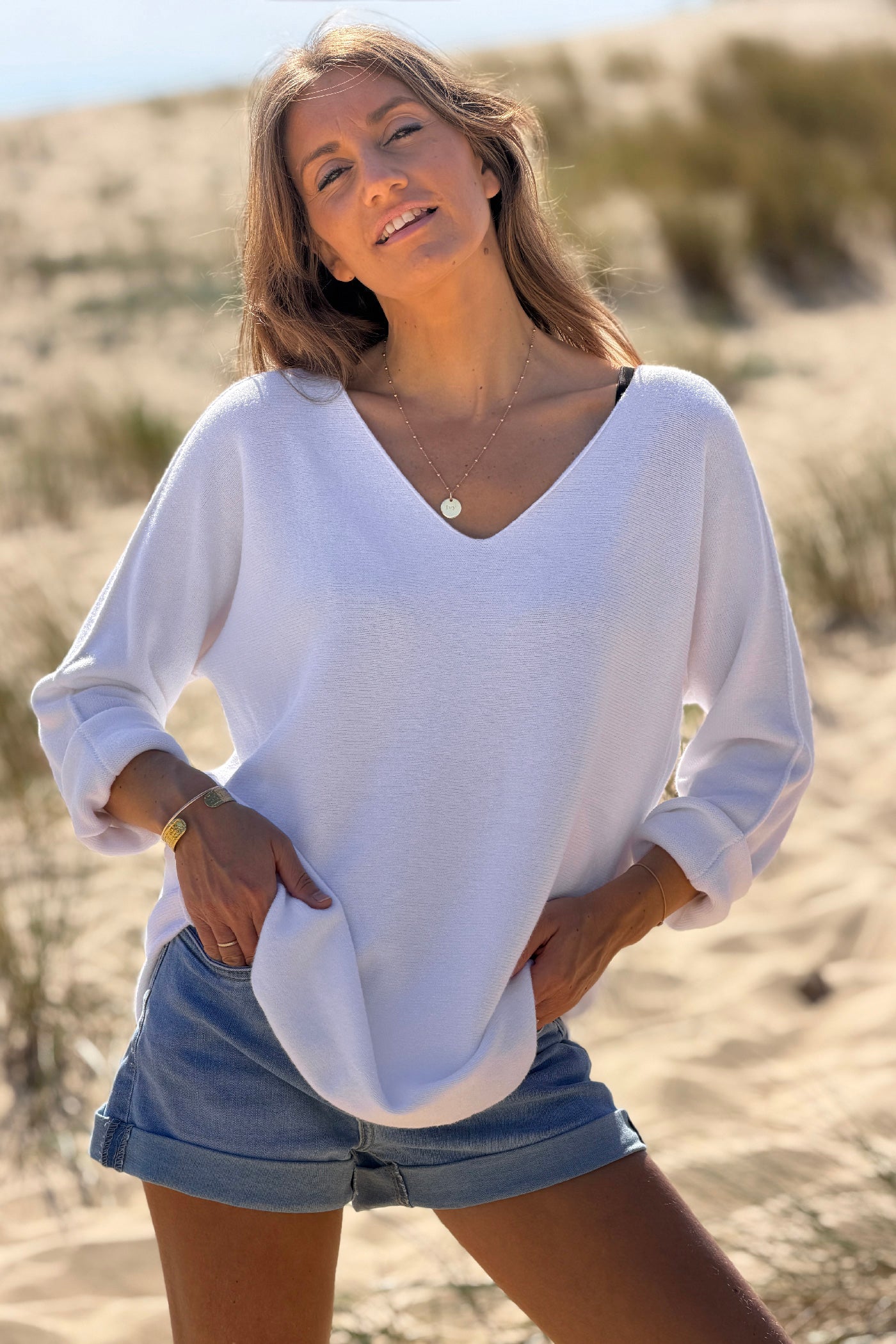 White Coastal Knit Long-Sleeve Top