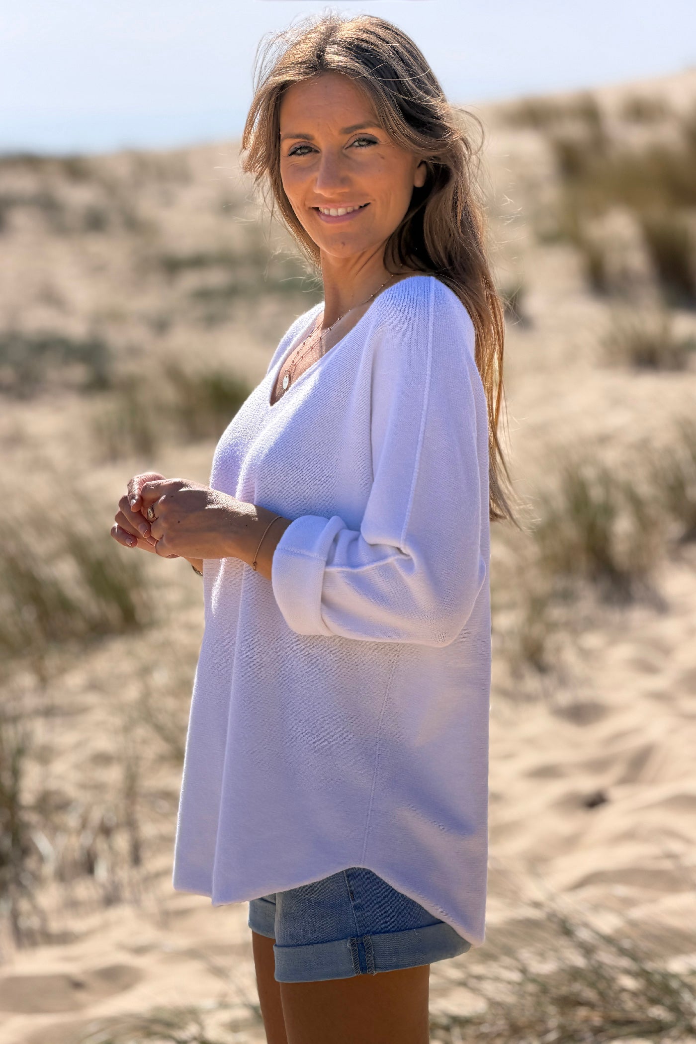 White Coastal Knit Long-Sleeve Top