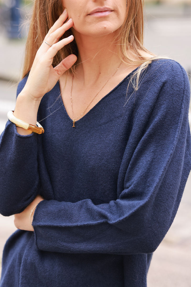 Eloise Navy blue ultra-soft, Viscose Blend V-Neck Sweater