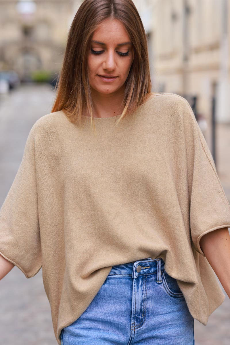 Light Camel Knit Batwing Blouse