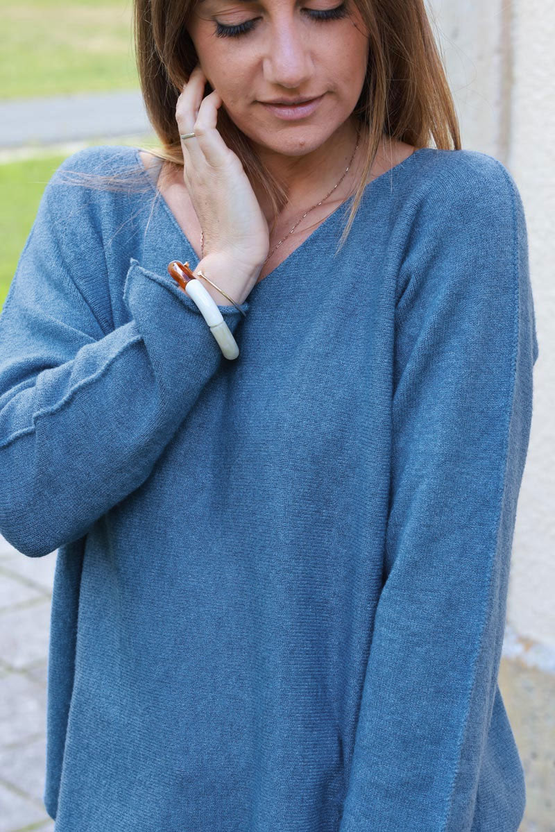 Eloise Blue ultra-soft Viscose Blend V-Neck Jumper