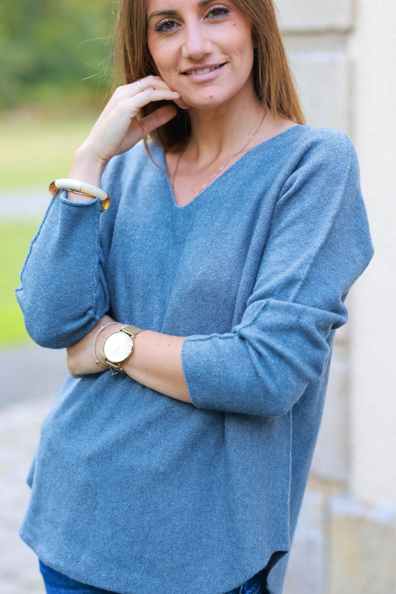 Eloise Blue ultra-soft Viscose Blend V-Neck Sweater