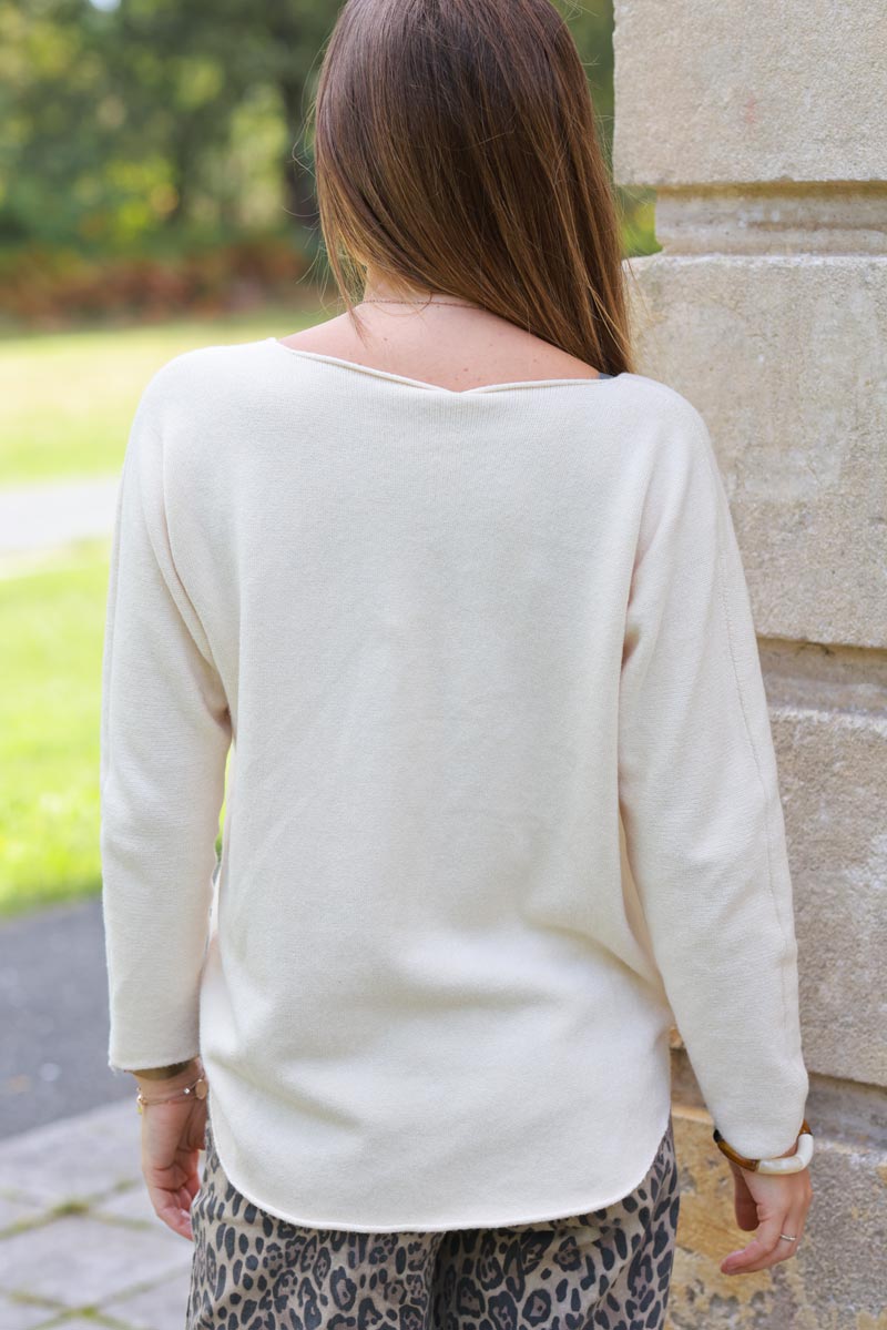 Eloise Ecru ultra-soft, Viscose Blend V-Neck Jumper