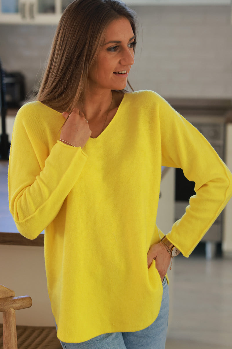 Yellow ultra-soft, Viscose Blend V-Neck Sweater