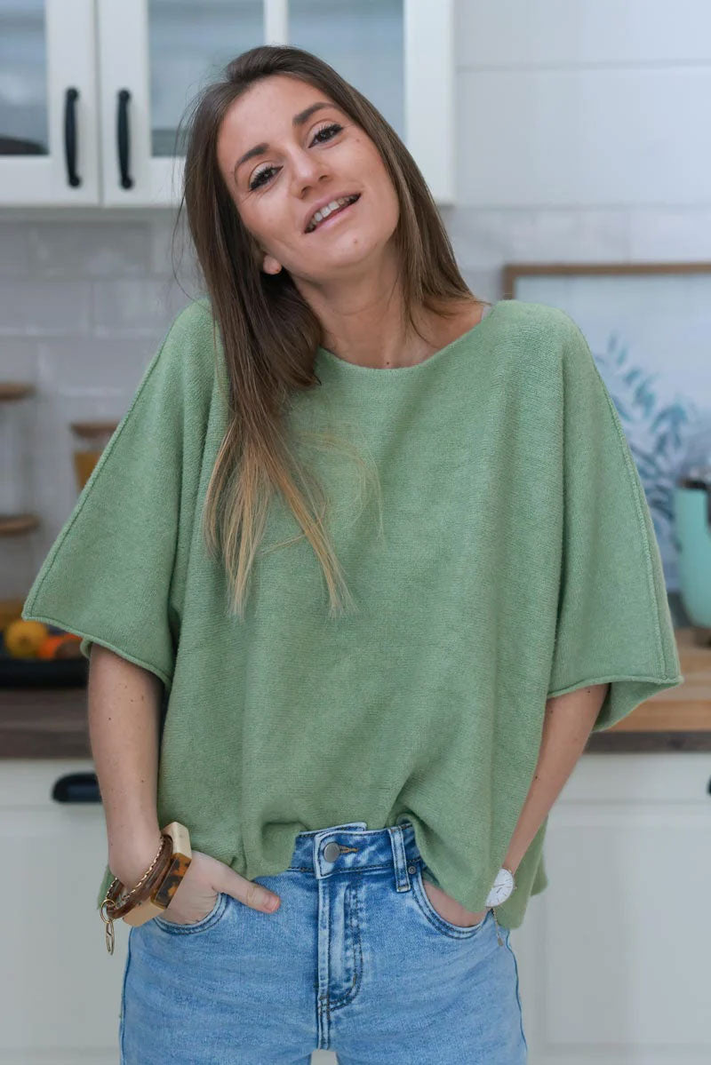 Light olive Knit Batwing Blouse