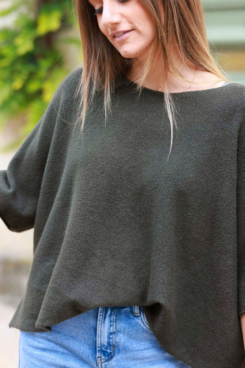 Olive Knit Batwing Blouse