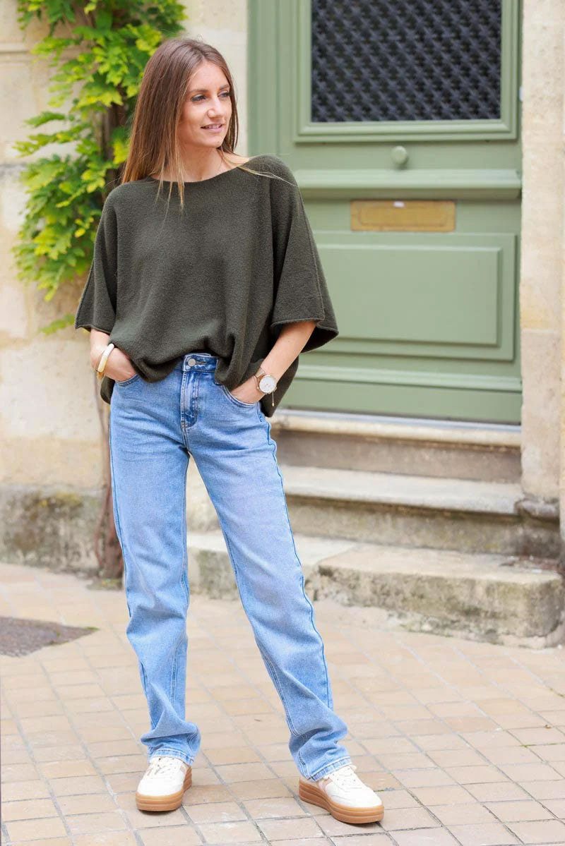 Olive Knit Batwing Blouse