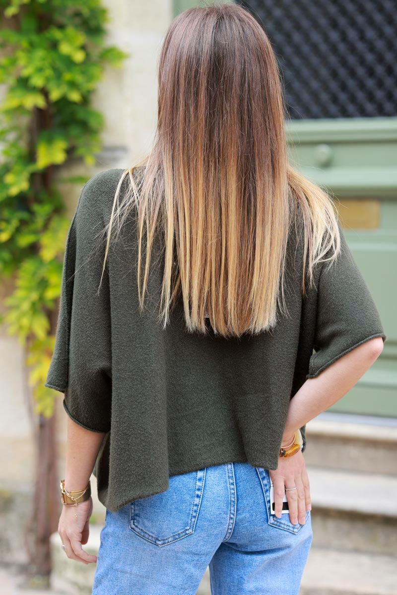 Olive Knit Batwing Blouse