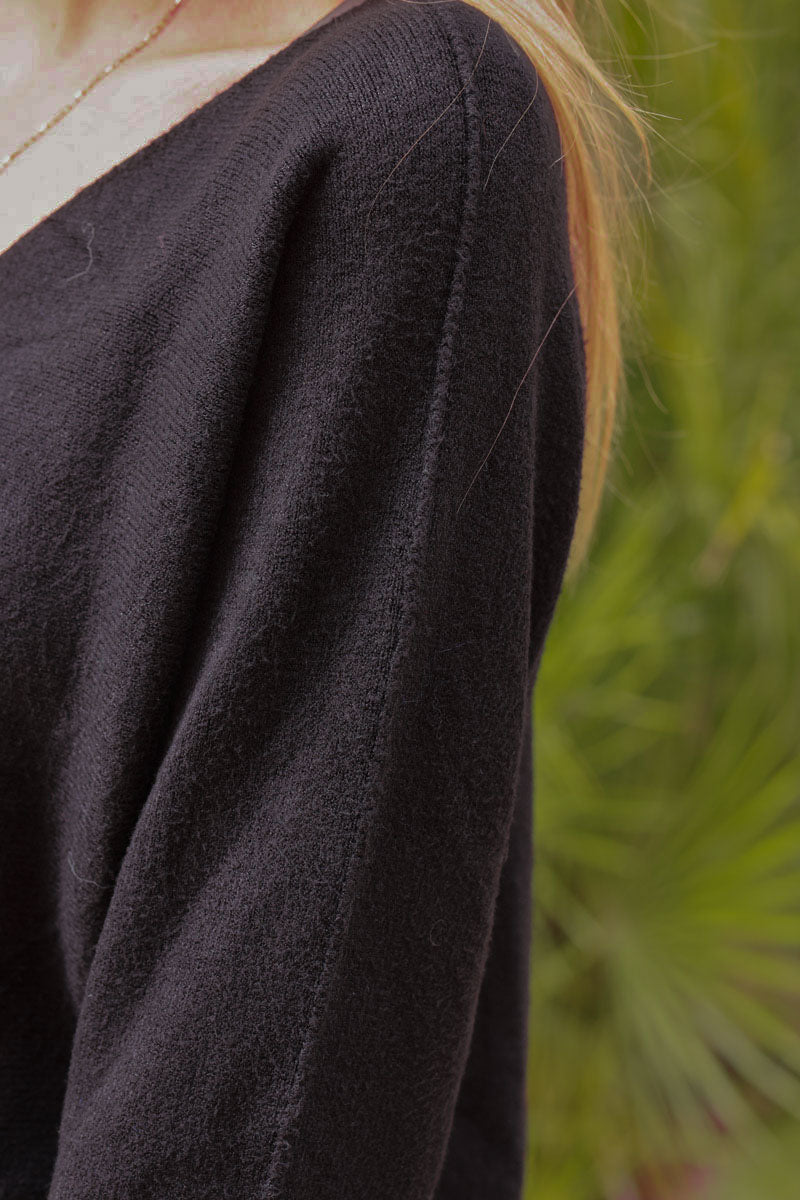 Black ultra-soft, Viscose Blend V-Neck Jumper