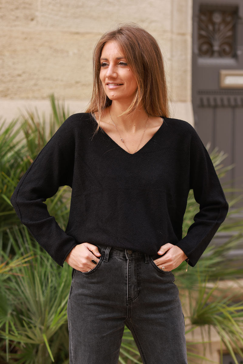 Eloise Black ultra-soft, Viscose Blend V-Neck Sweater