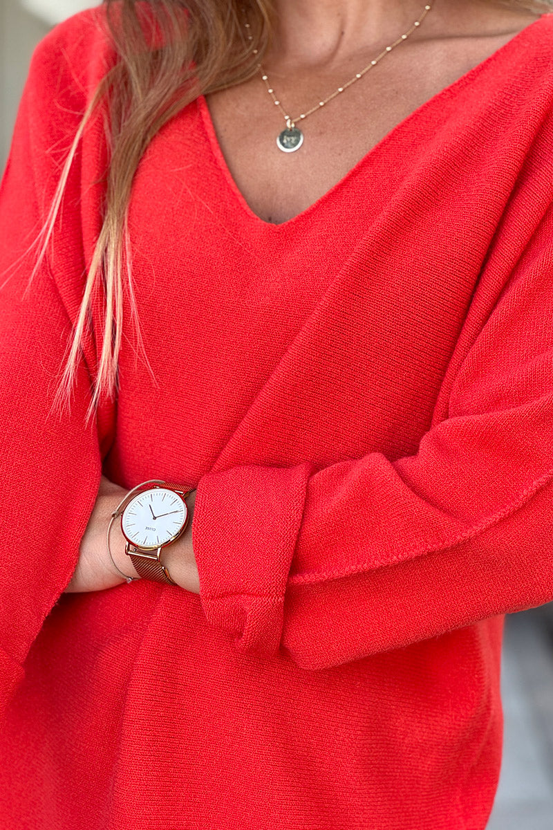 Pull moelleux tout doux orange sanguine col v
