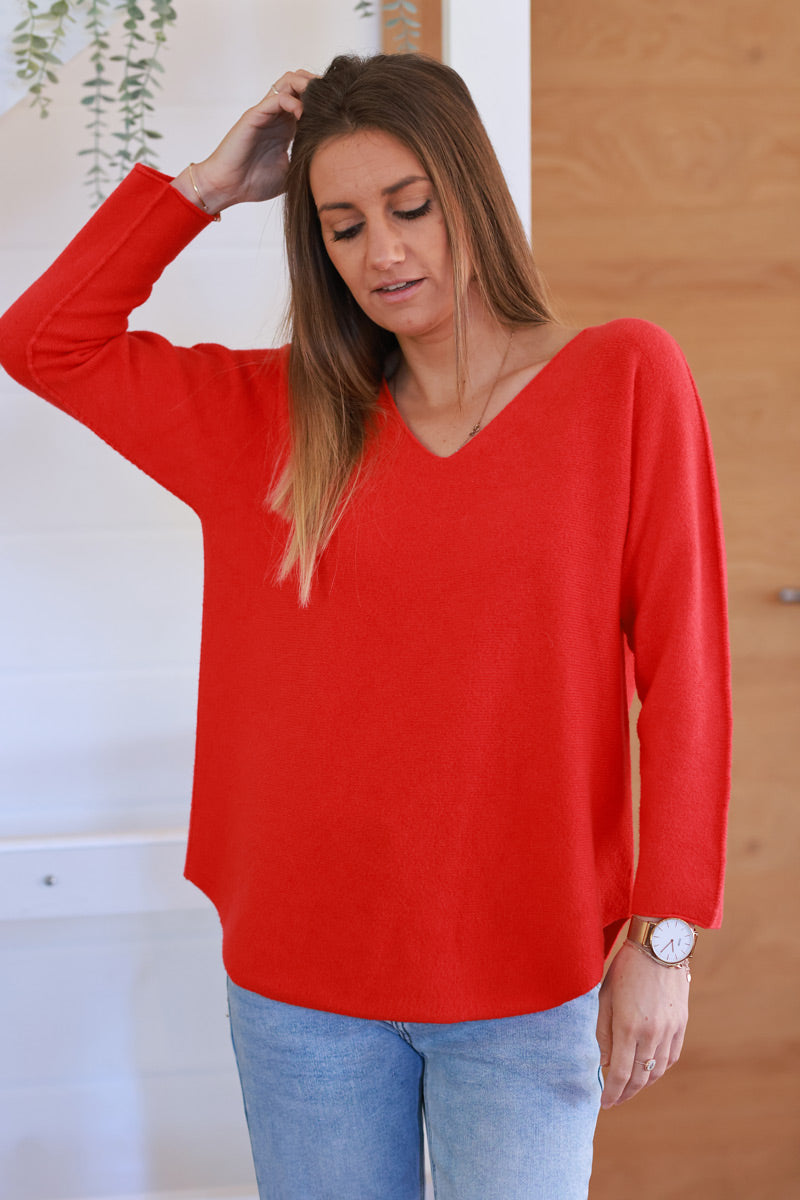 Red ultra-soft, Viscose Blend V-Neck Sweater