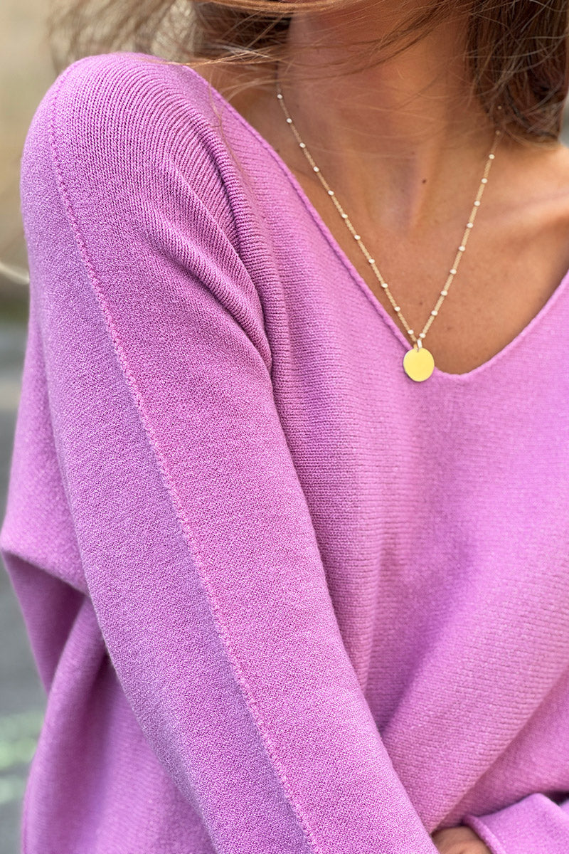 Pull moelleux tout doux vieux rose col v