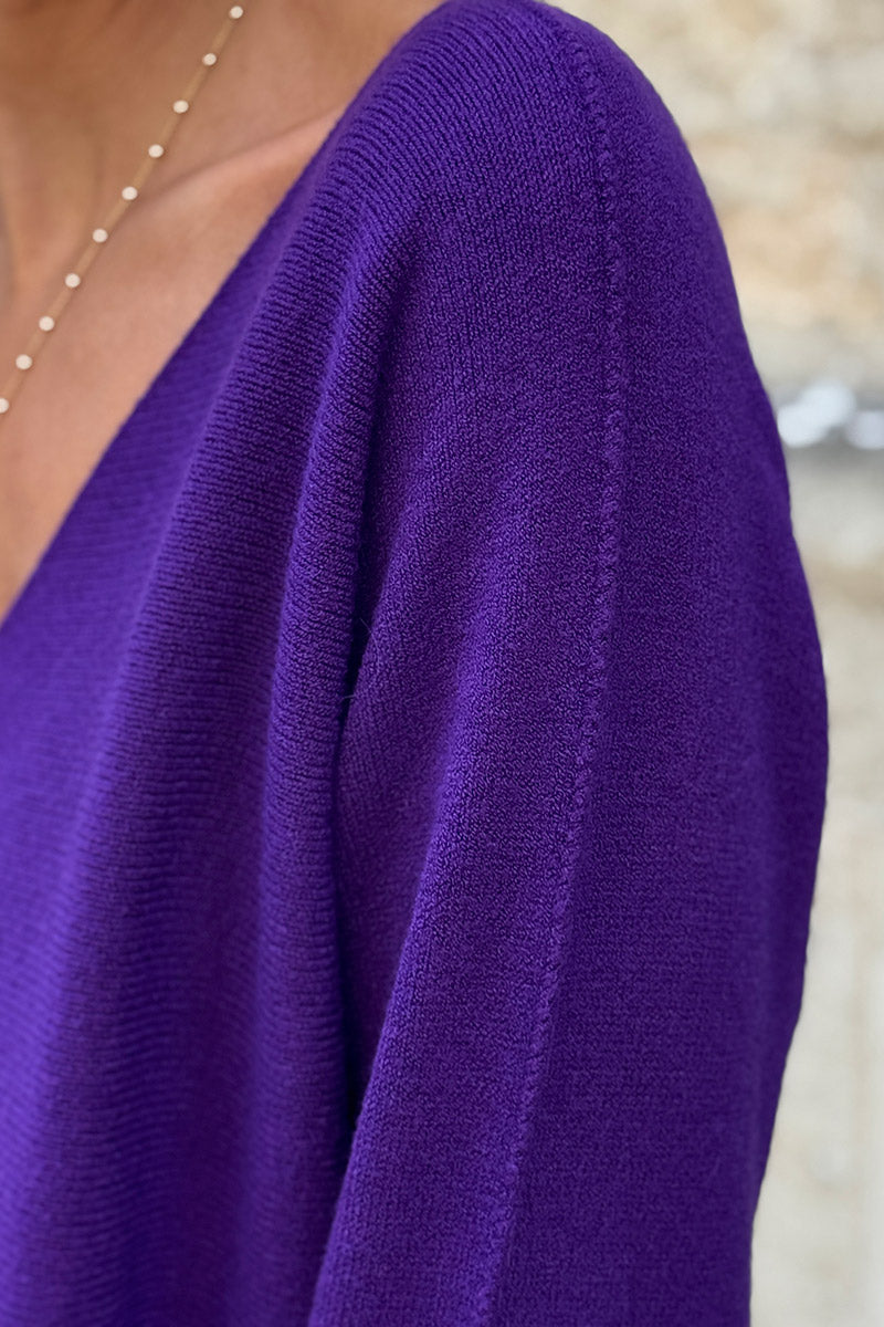 Pull moelleux tout doux violet col v