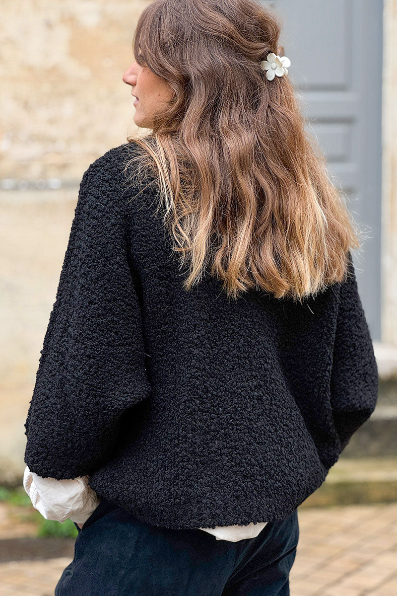 Black Fuzzy Knit Alpaca Sweater