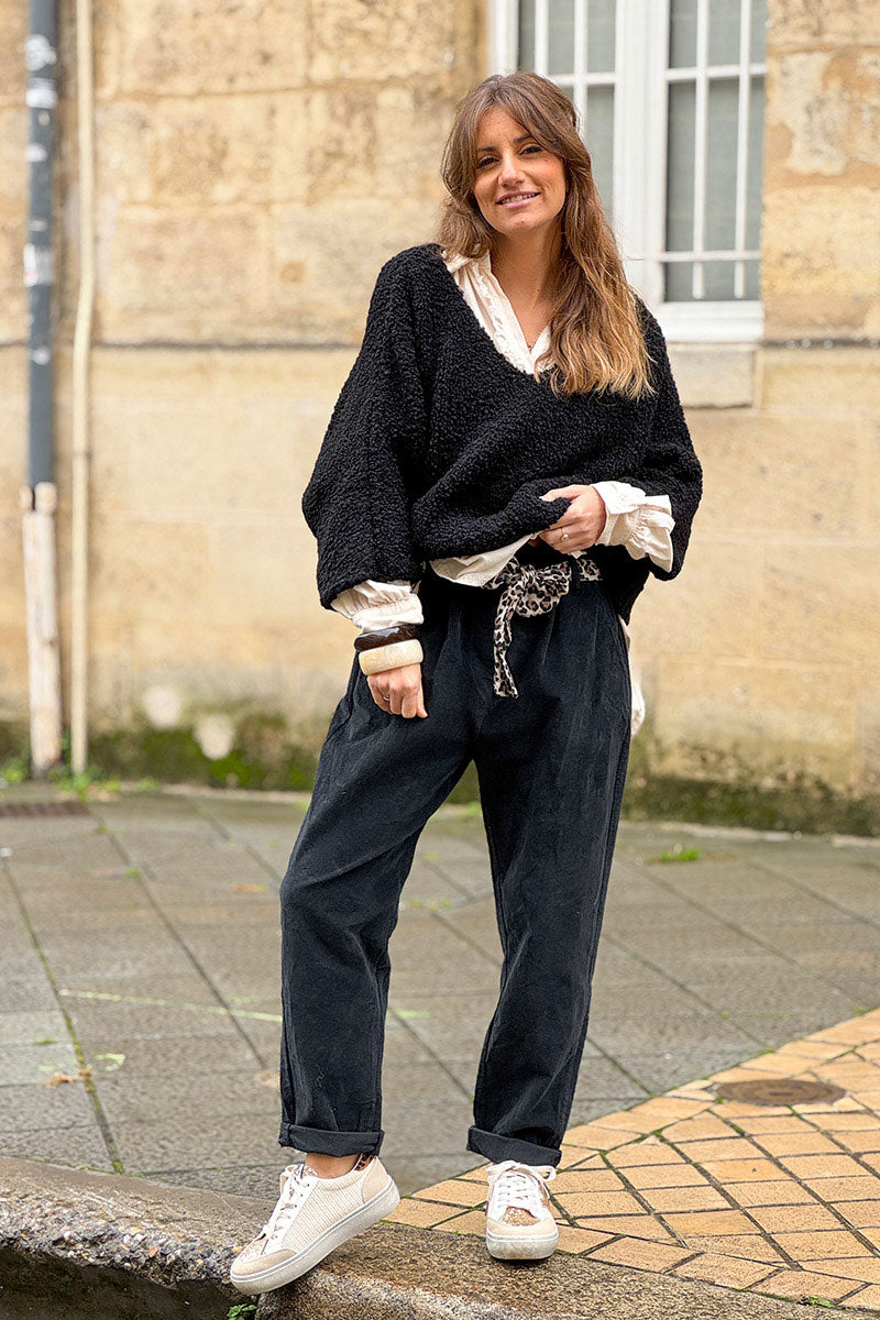 Black Fuzzy Knit Alpaca Sweater